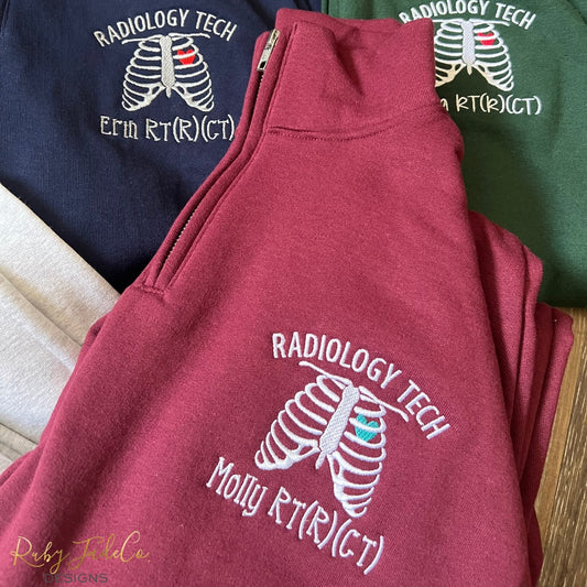 Radiology Tech Quarter Zip, Embroidered Radiology Department